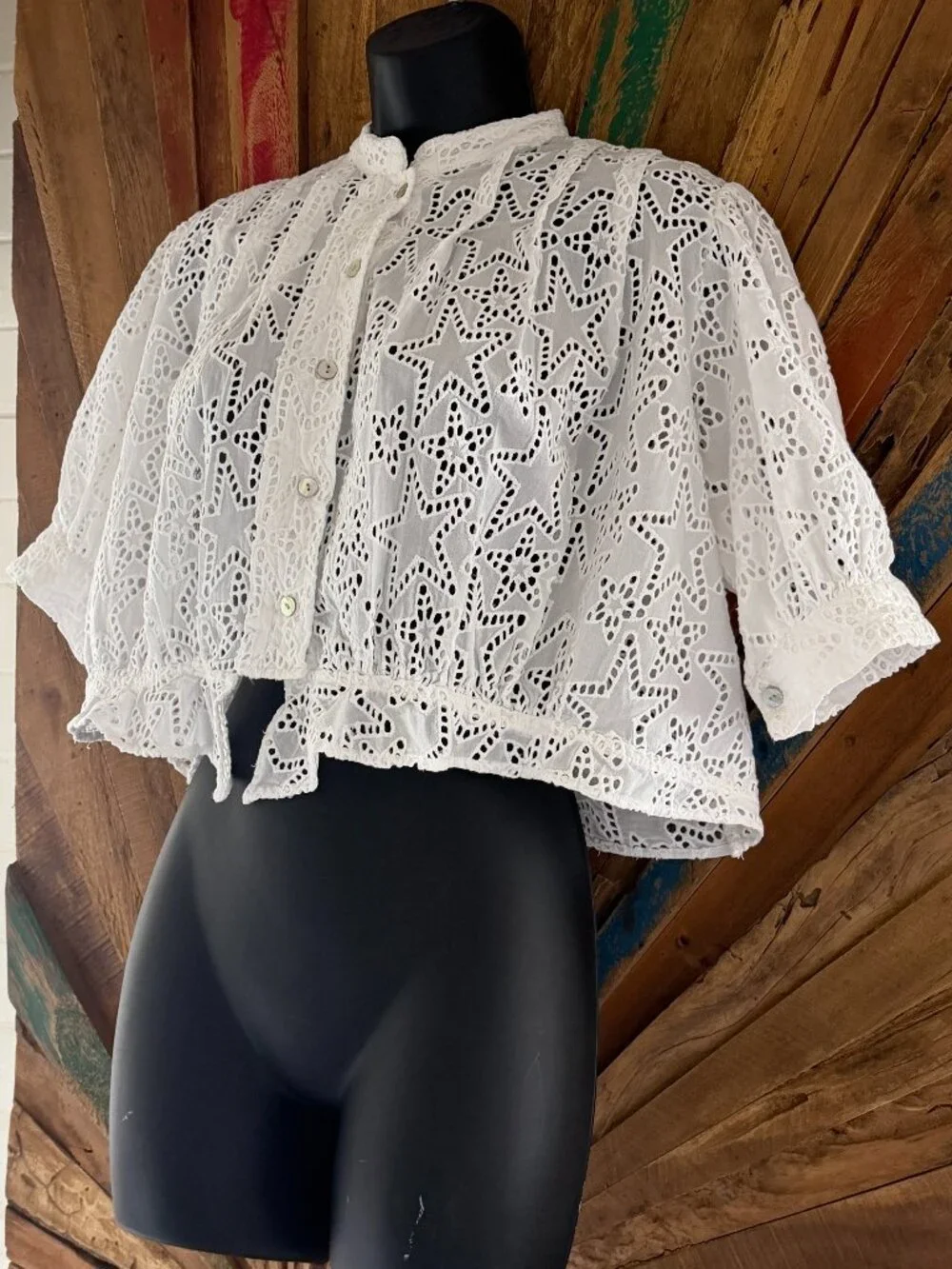 Alix of Bohemia Rhiannon star anglaise eyelet white blouse/shirt/top Sz M - Picture 6 of 14